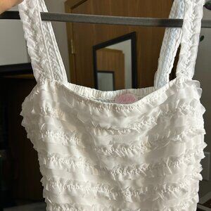 Pink Lily White Ruffle Smocked Tank Top Large Romantic Summer Chic